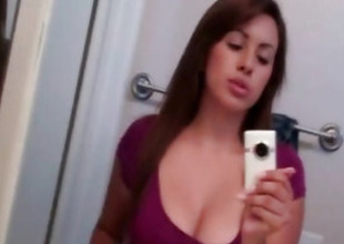 Nice-looking Busty Hottie Shows Naked Alongside A Mirror Selfie